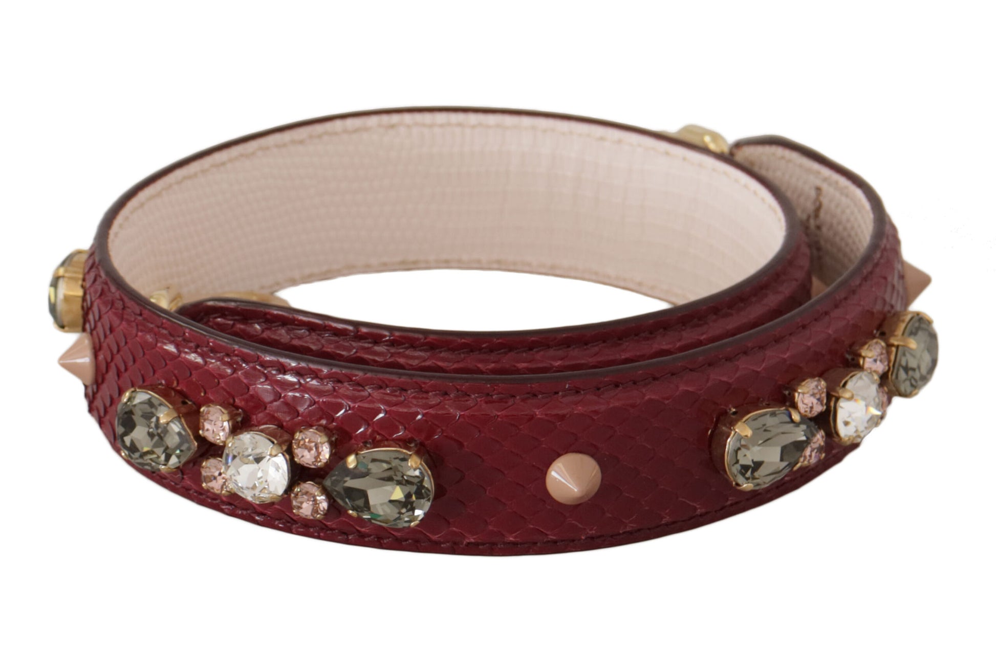 Dolce & Gabbana Bordeaux Leather Crystals Bag Shoulder Strap - ClickThatClicks 
