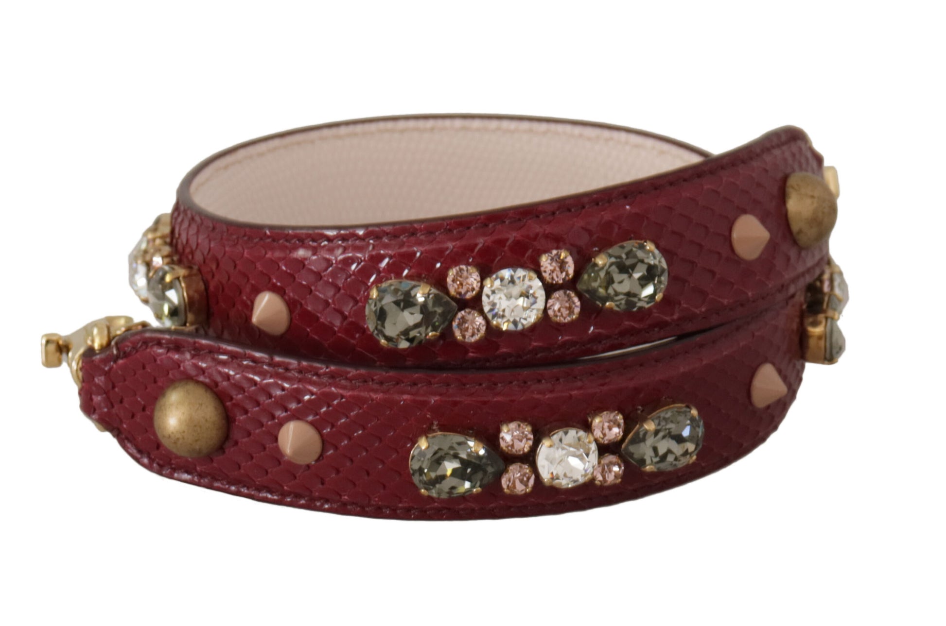 Dolce & Gabbana Bordeaux Leather Crystals Bag Shoulder Strap - ClickThatClicks 