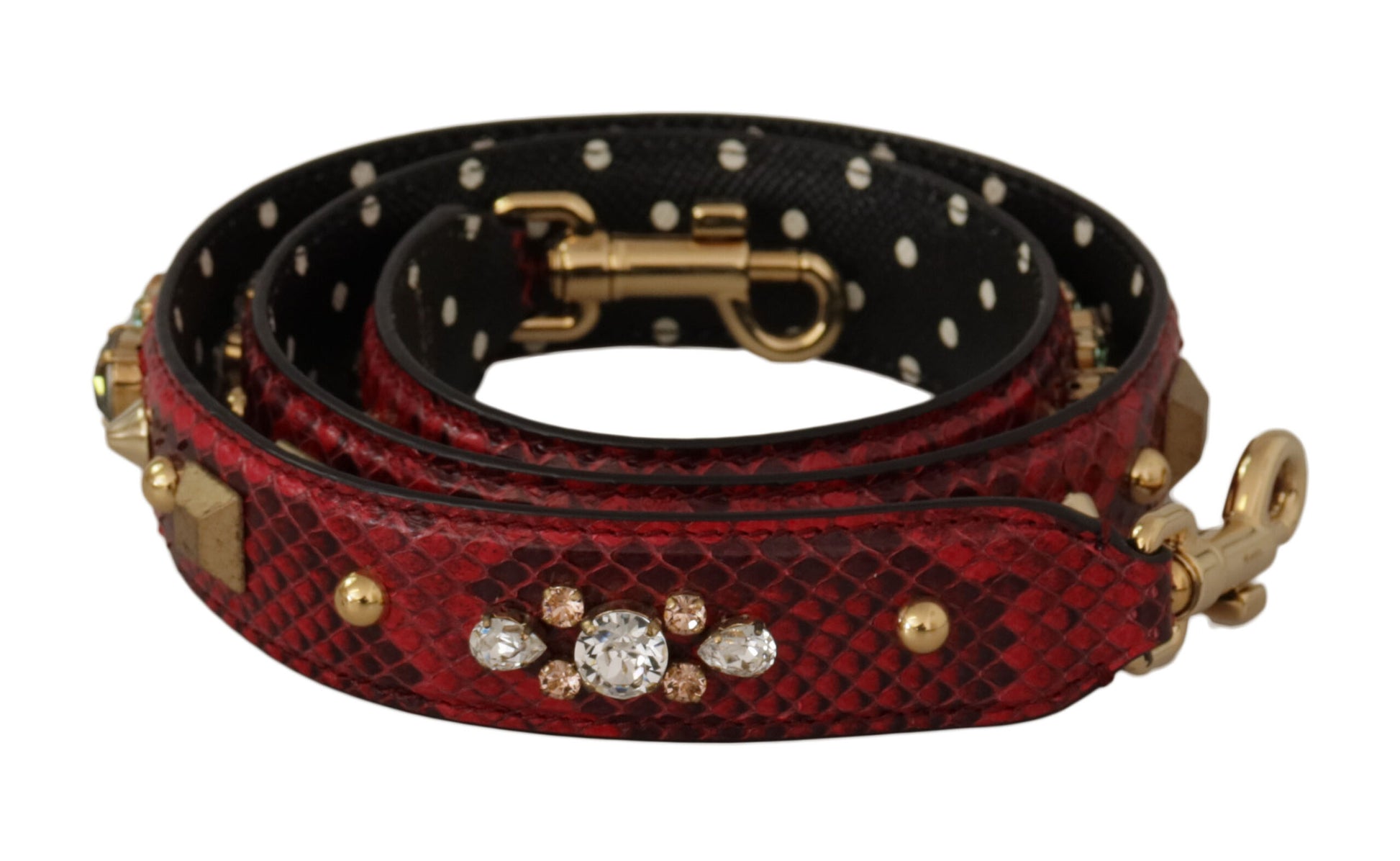 Dolce & Gabbana Red Python Leather Crystals Reversible Shoulder Strap - ClickThatClicks 