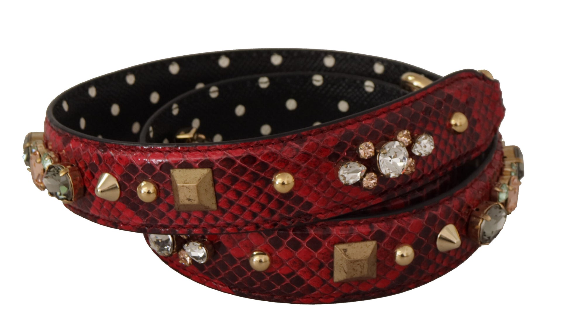 Dolce & Gabbana Red Python Leather Crystals Reversible Shoulder Strap - ClickThatClicks 