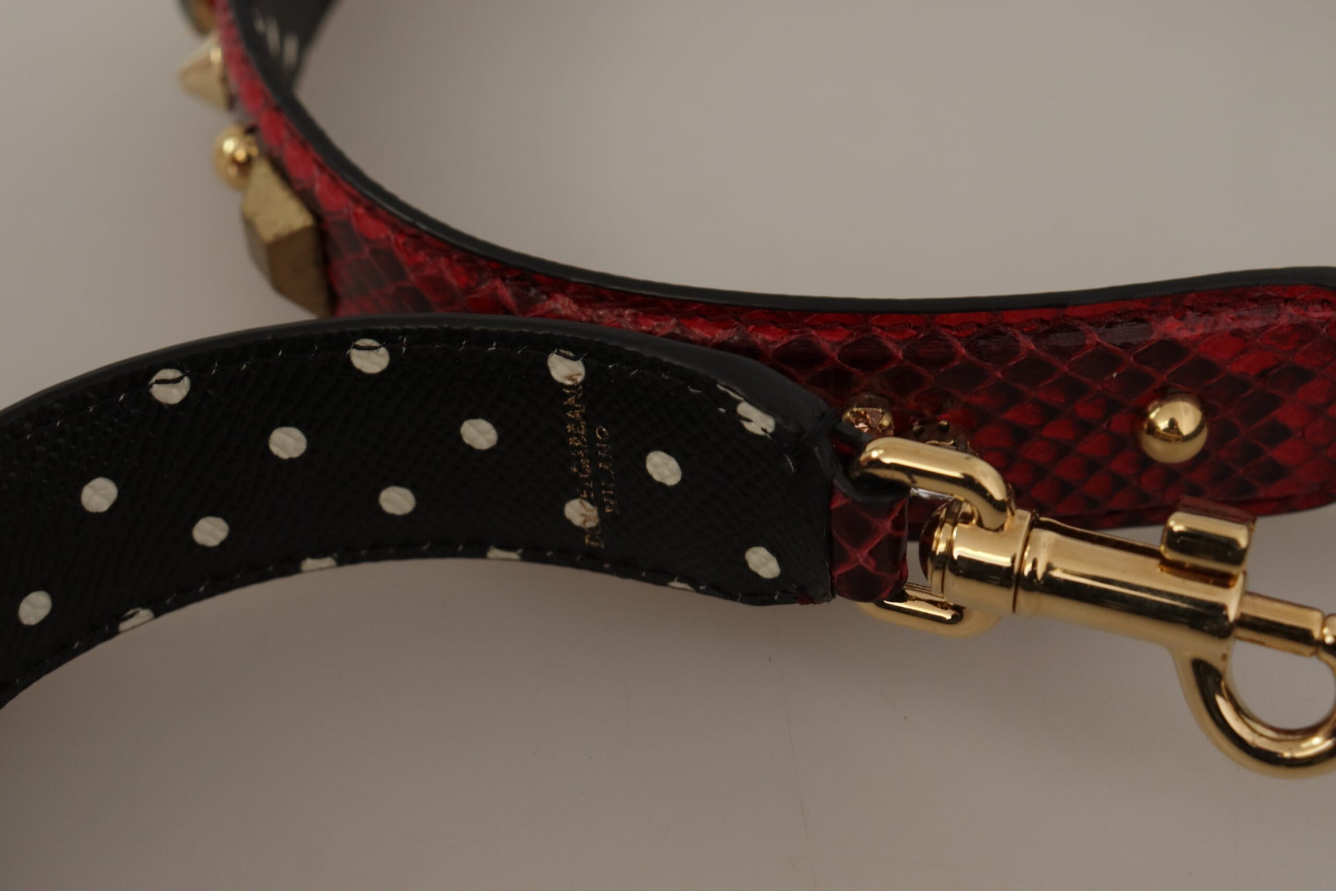 Dolce & Gabbana Red Python Leather Crystals Reversible Shoulder Strap - ClickThatClicks 