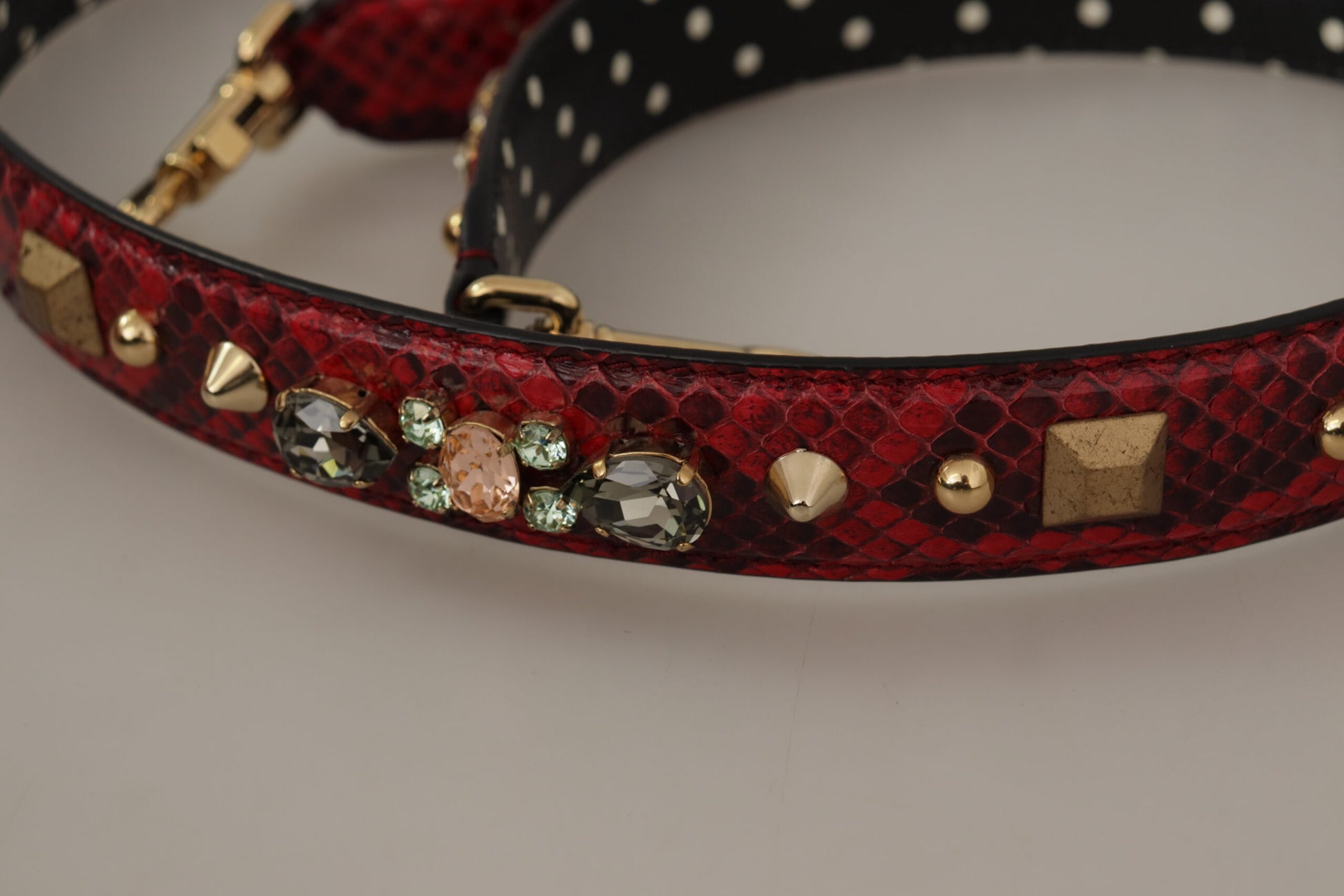 Dolce & Gabbana Red Python Leather Crystals Reversible Shoulder Strap - ClickThatClicks 