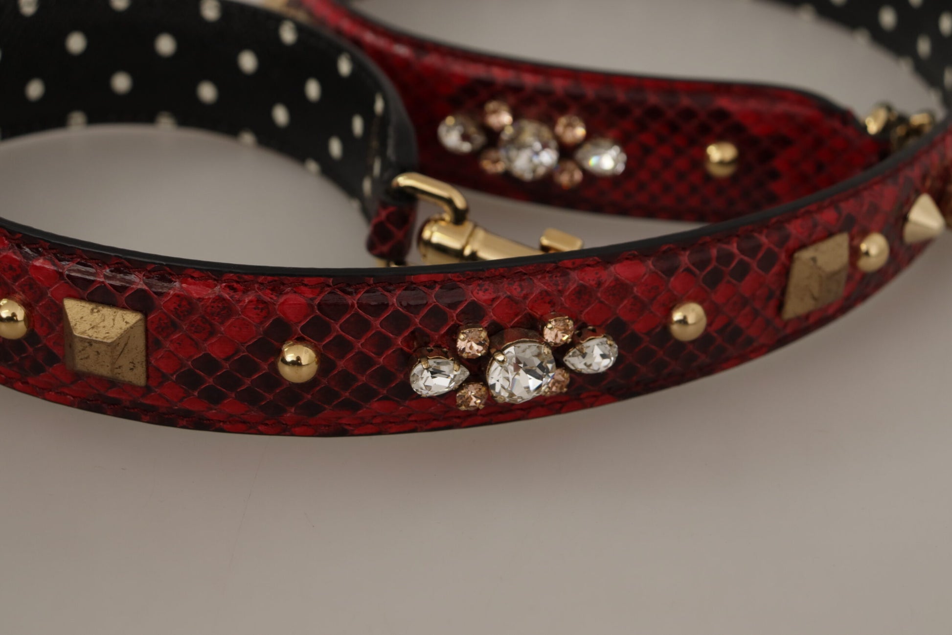 Dolce & Gabbana Red Python Leather Crystals Reversible Shoulder Strap - ClickThatClicks 