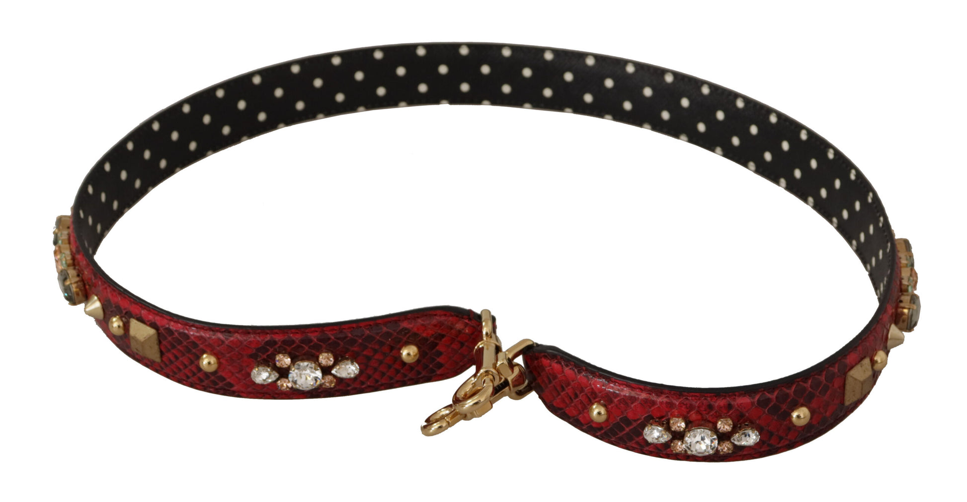 Dolce & Gabbana Red Python Leather Crystals Reversible Shoulder Strap - ClickThatClicks 