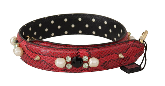 Dolce & Gabbana Red Python Leather Crystals Reversible Shoulder Strap - ClickThatClicks 
