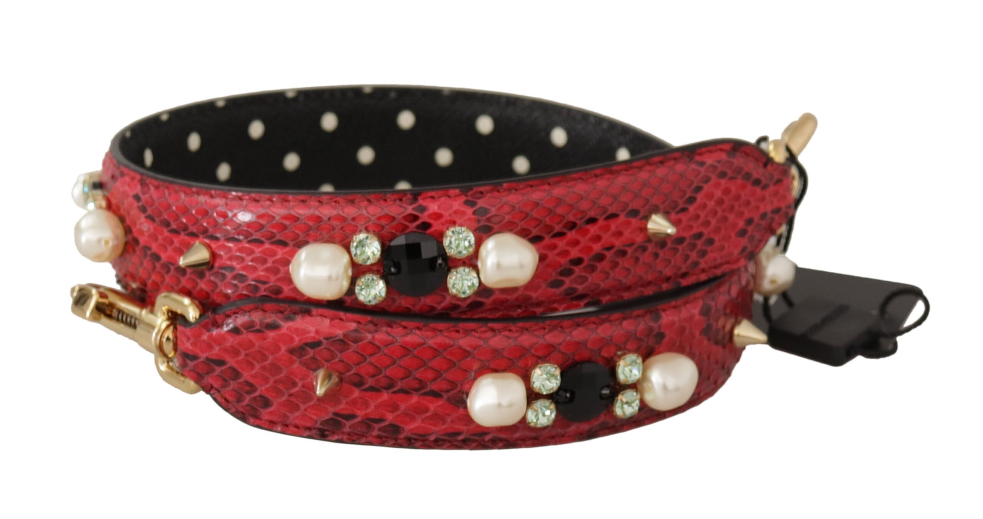 Dolce & Gabbana Red Python Leather Crystals Reversible Shoulder Strap - ClickThatClicks 