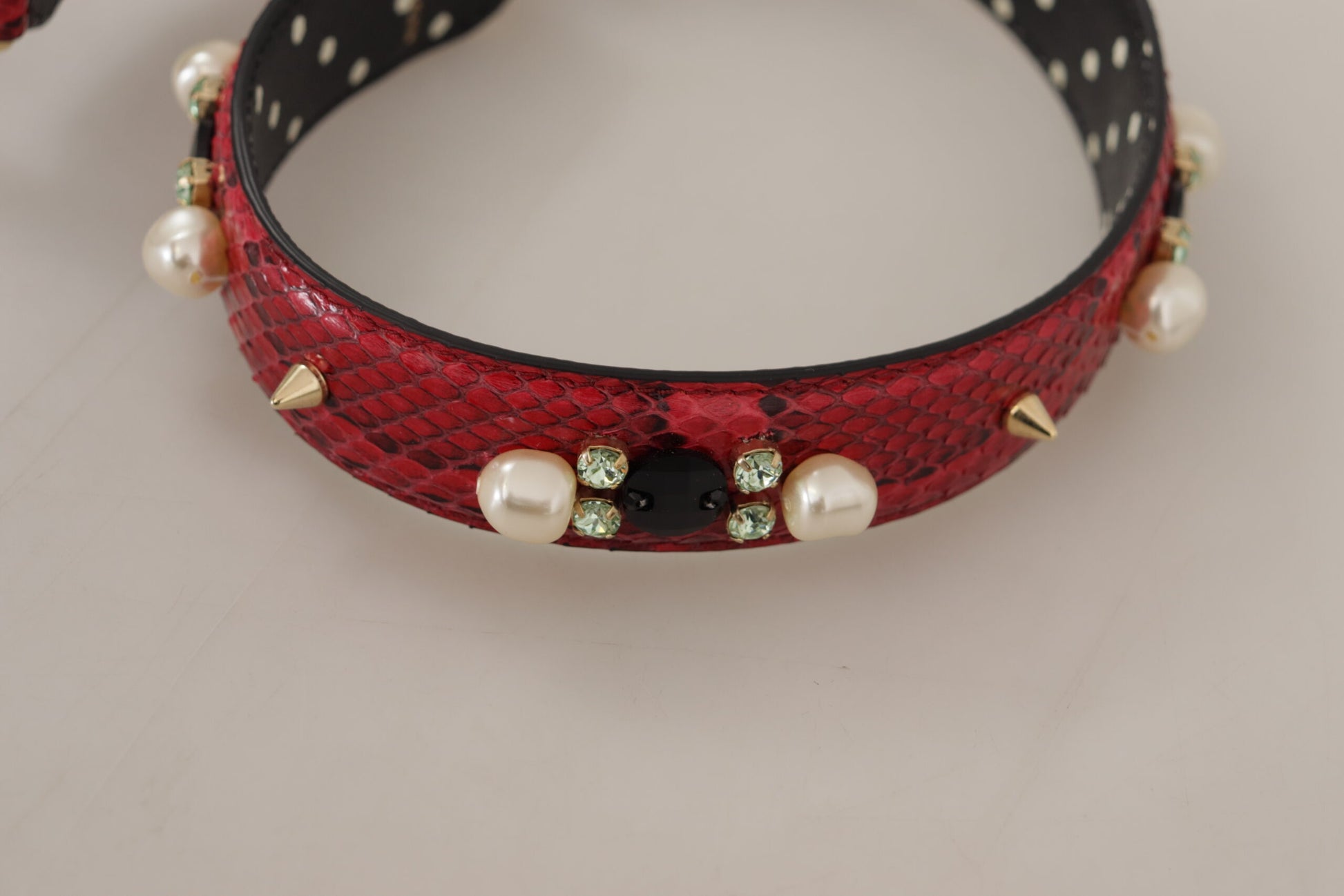 Dolce & Gabbana Red Python Leather Crystals Reversible Shoulder Strap - ClickThatClicks 