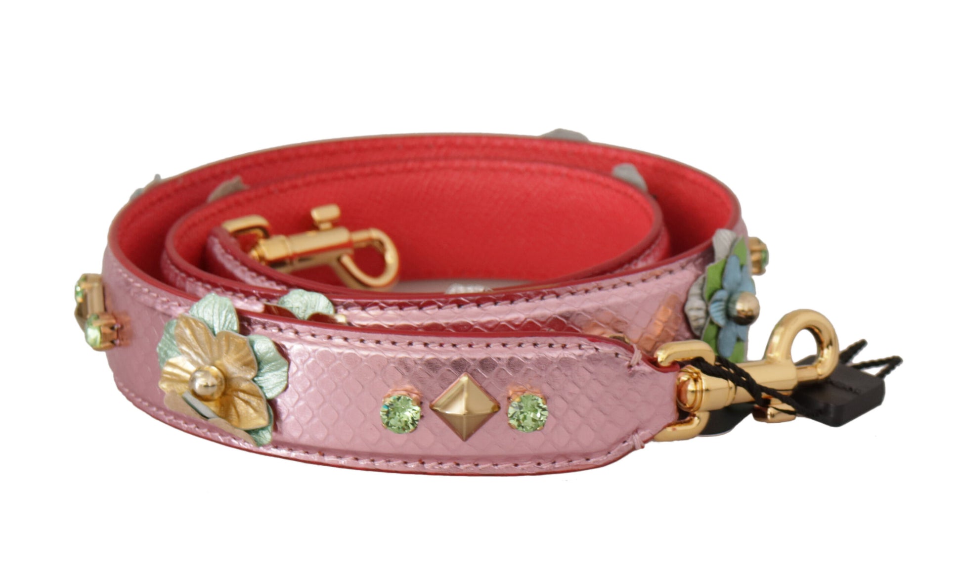 Dolce & Gabbana Metallic Pink Leather Studded Shoulder Strap - ClickThatClicks 
