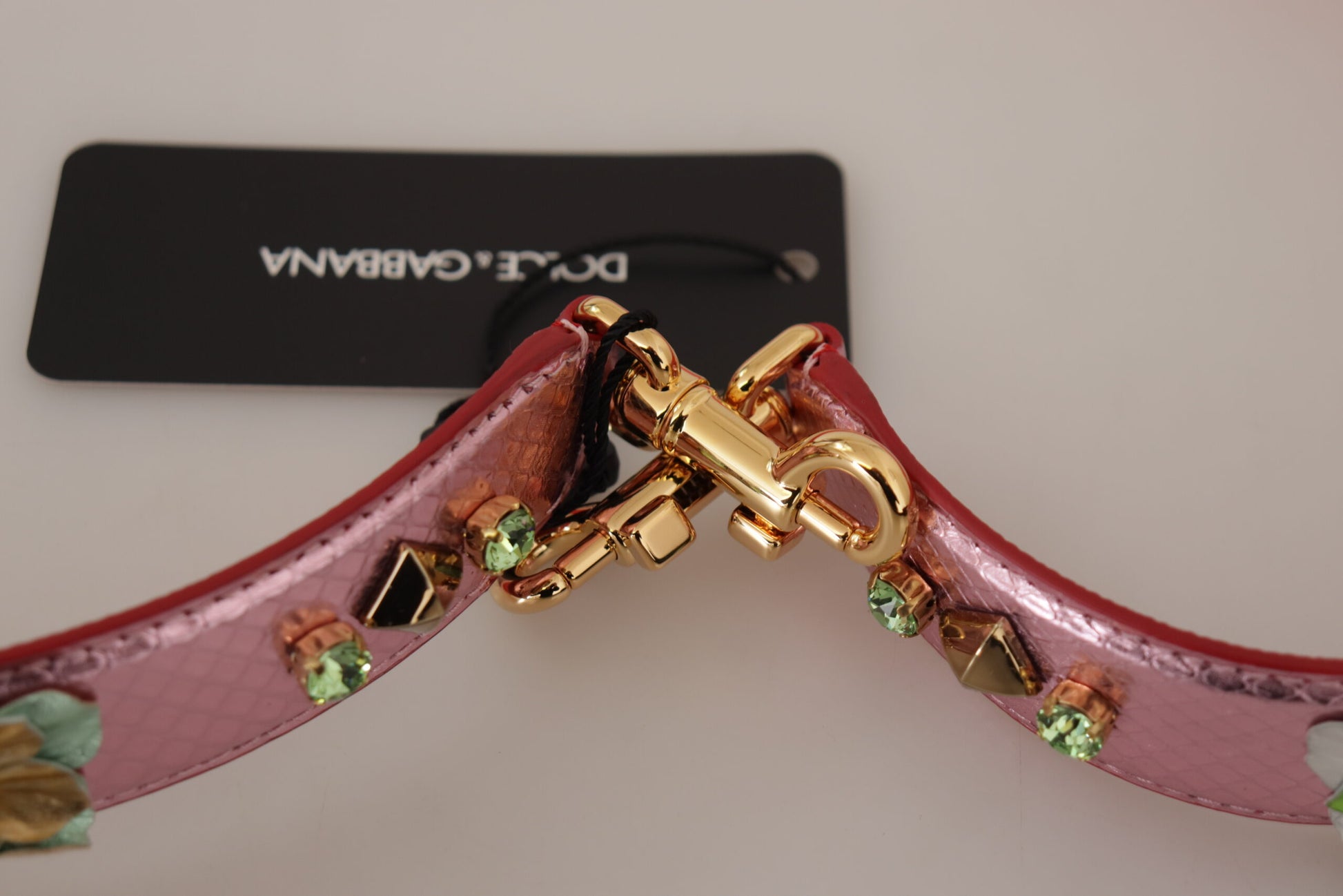 Dolce & Gabbana Metallic Pink Leather Studded Shoulder Strap - ClickThatClicks 