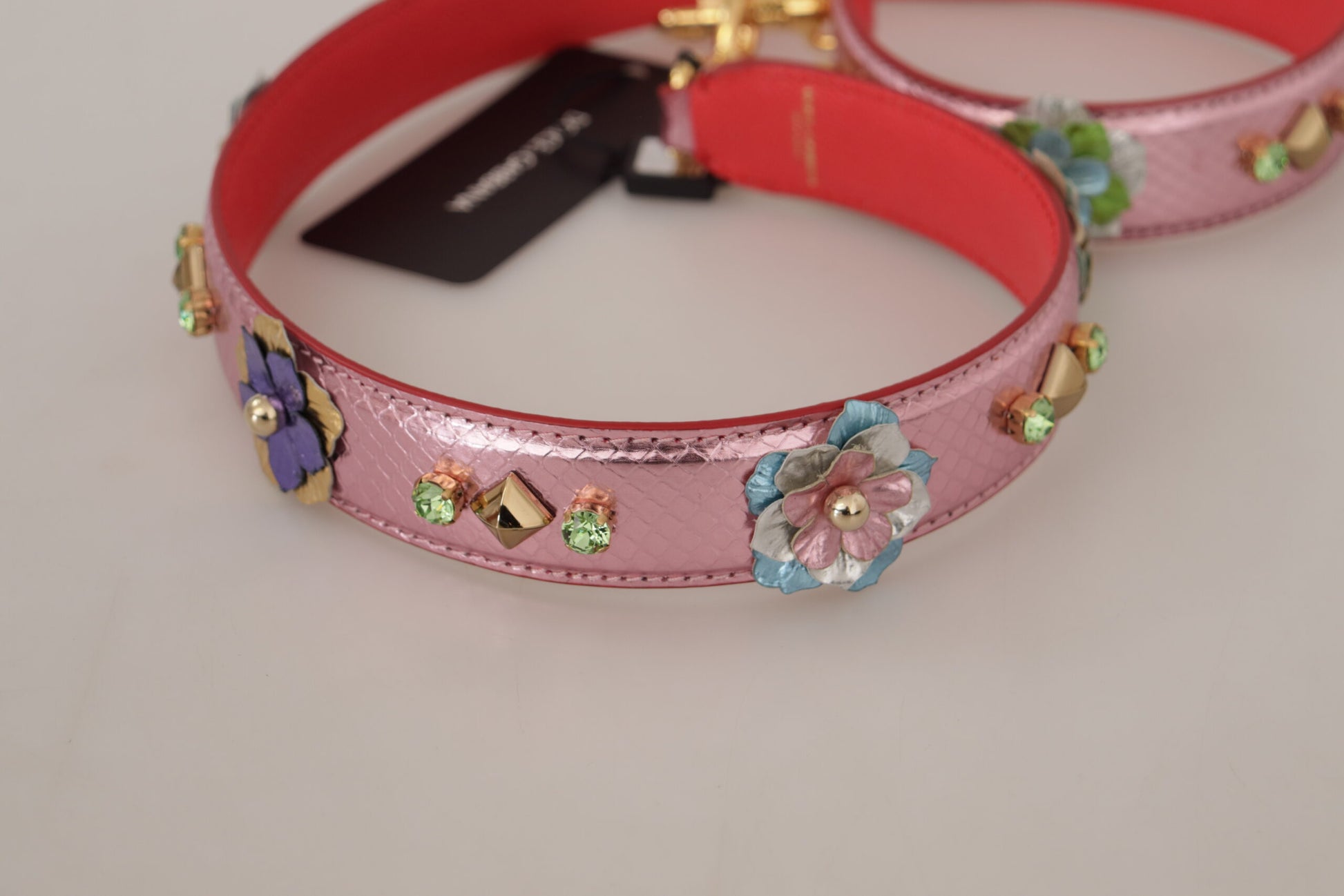 Dolce & Gabbana Metallic Pink Leather Studded Shoulder Strap - ClickThatClicks 