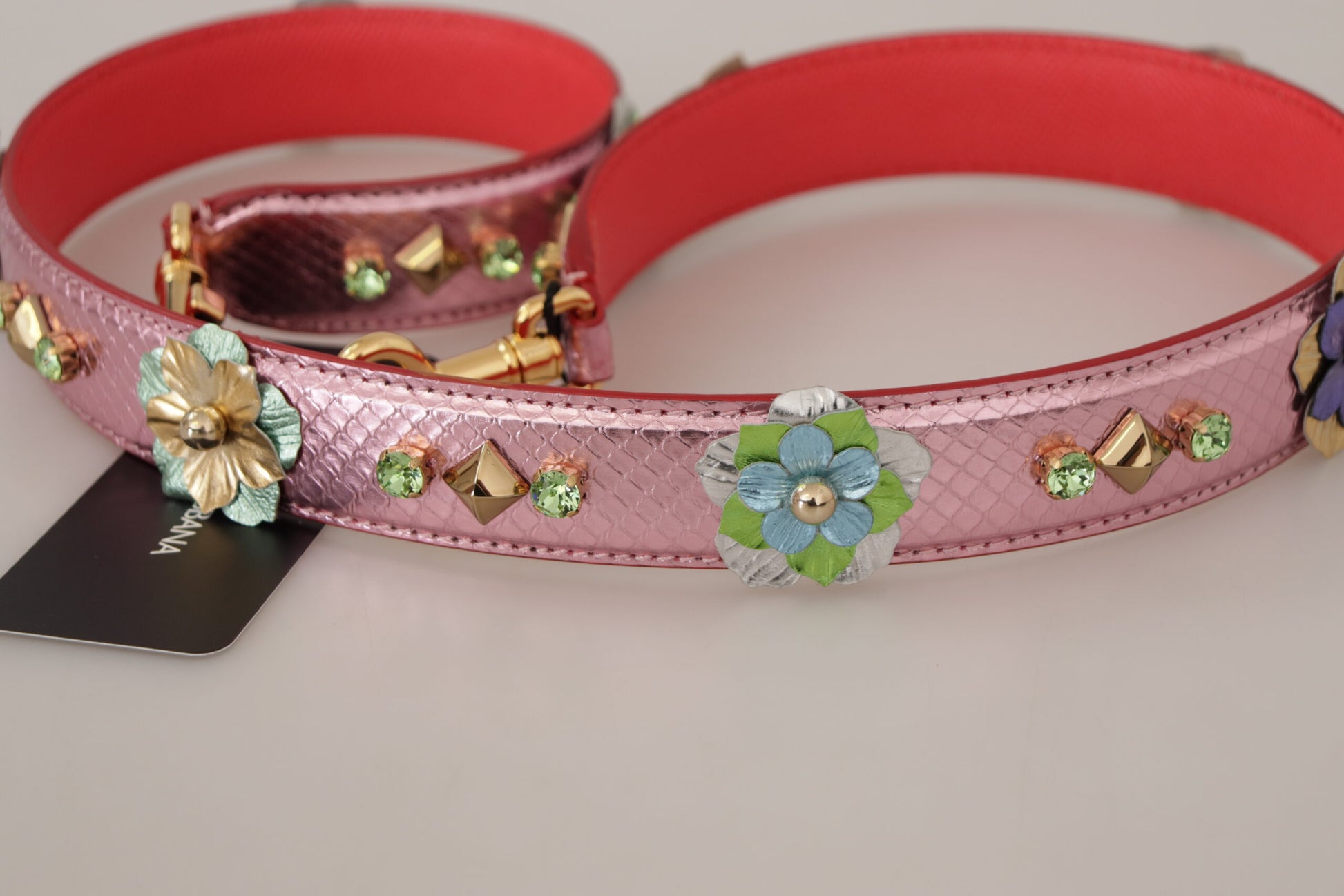 Dolce & Gabbana Metallic Pink Leather Studded Shoulder Strap - ClickThatClicks 