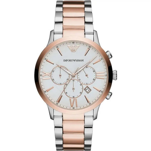 Emporio Armani Silver and Bronze Steel Chronograph Watch - ClickThatClicks 