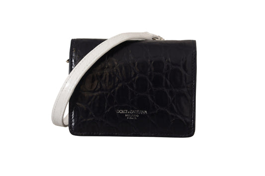 Dolce & Gabbana Blue White Caiman Leather Strap Card Holder Wallet - ClickThatClicks 