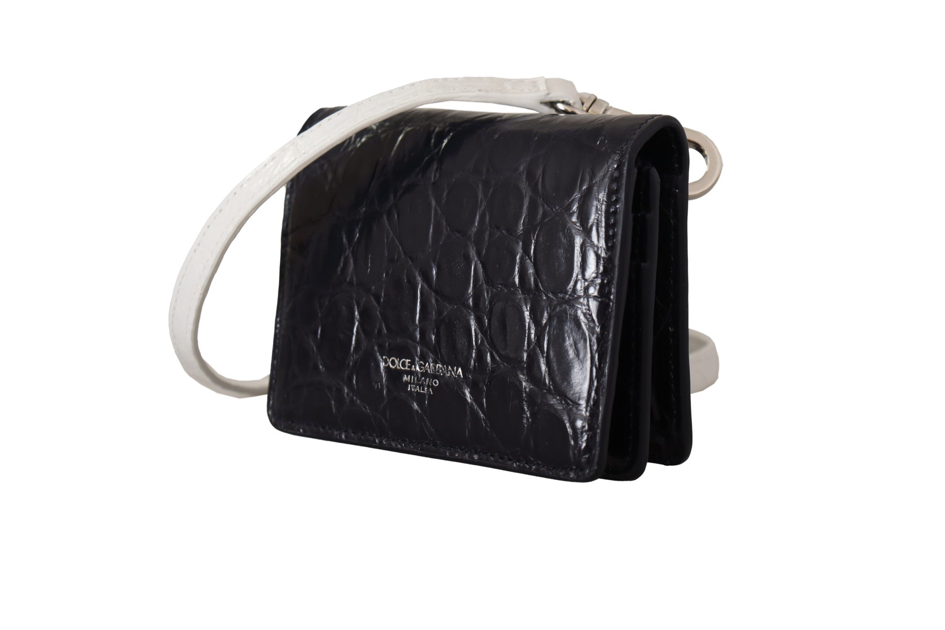 Dolce & Gabbana Blue White Caiman Leather Strap Card Holder Wallet - ClickThatClicks 