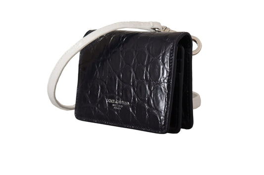 Dolce & Gabbana Blue White Caiman Leather Strap Card Holder Wallet - ClickThatClicks 