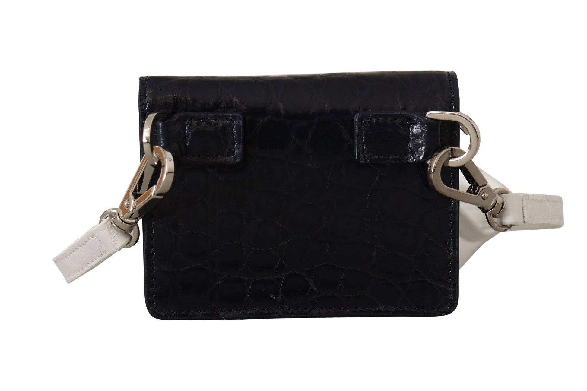 Dolce & Gabbana Blue White Caiman Leather Strap Card Holder Wallet - ClickThatClicks 
