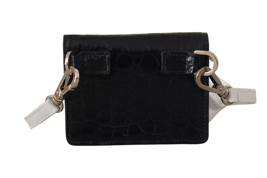 Dolce & Gabbana Blue White Caiman Leather Strap Card Holder Wallet - ClickThatClicks 