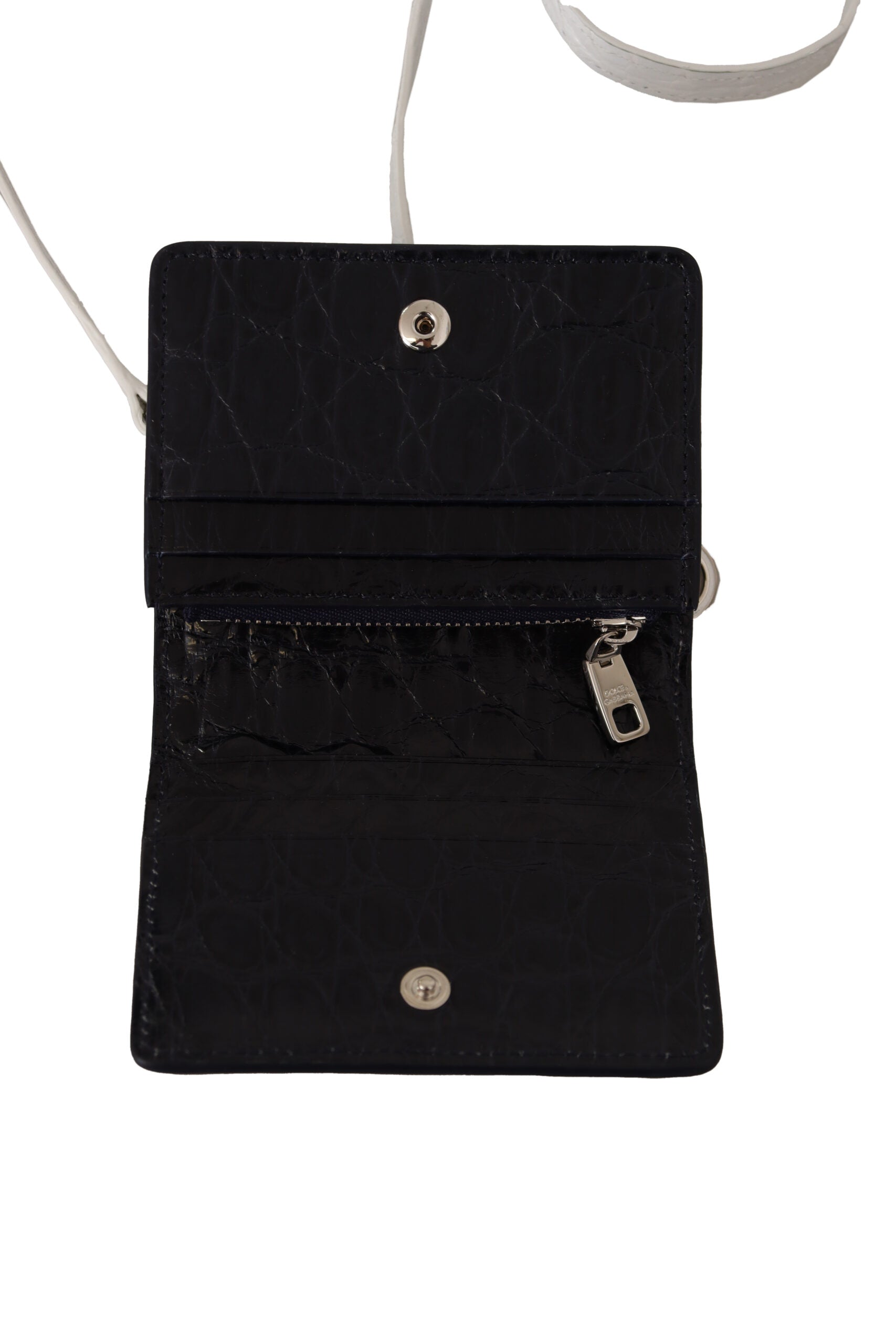Dolce & Gabbana Blue White Caiman Leather Strap Card Holder Wallet - ClickThatClicks 