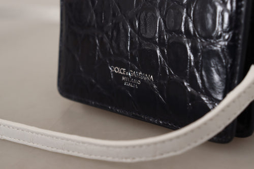 Dolce & Gabbana Blue White Caiman Leather Strap Card Holder Wallet - ClickThatClicks 