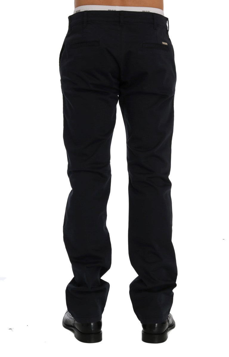 GF Ferre Blue Cotton Stretch Chinos Pants - ClickThatClicks 