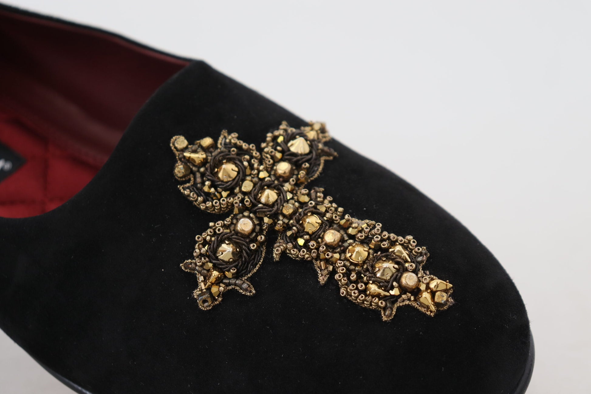 Dolce & Gabbana Black Suede Gold Cross Slip On Loafers Shoes - ClickThatClicks 