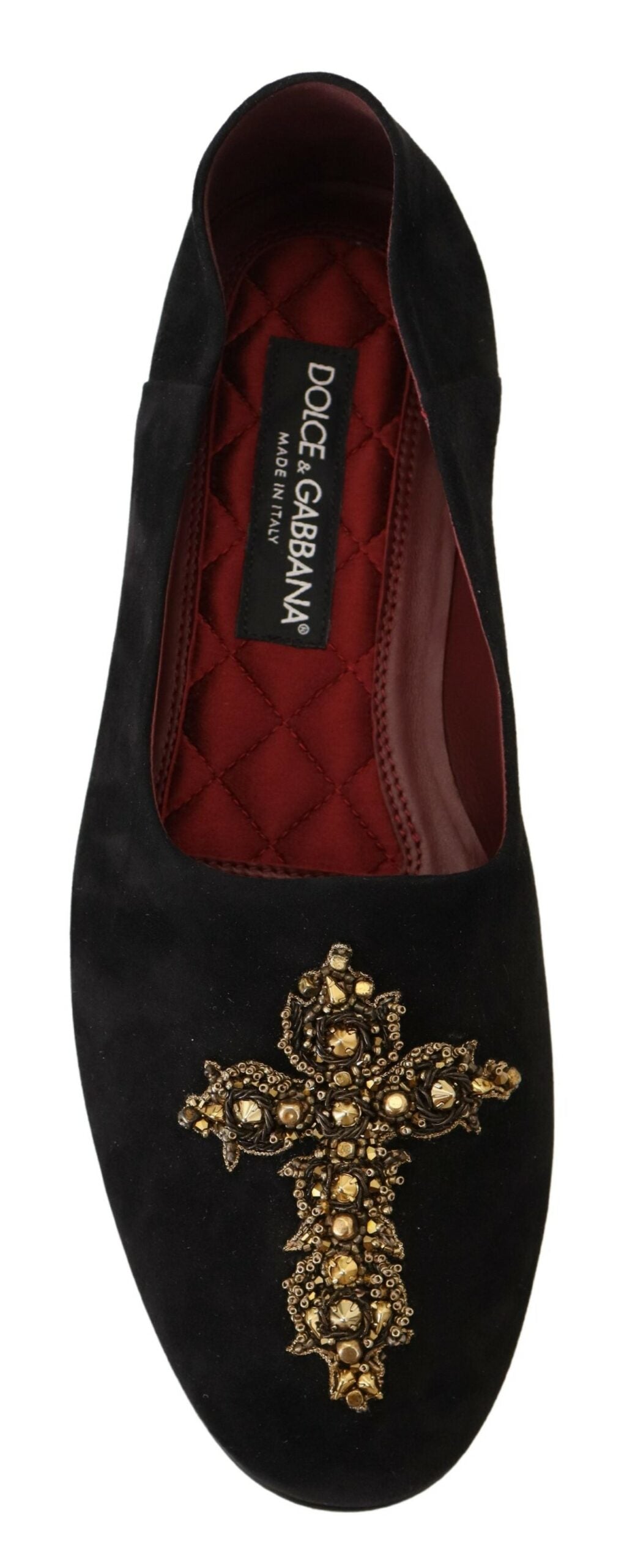 Dolce & Gabbana Black Suede Gold Cross Slip On Loafers Shoes - ClickThatClicks 