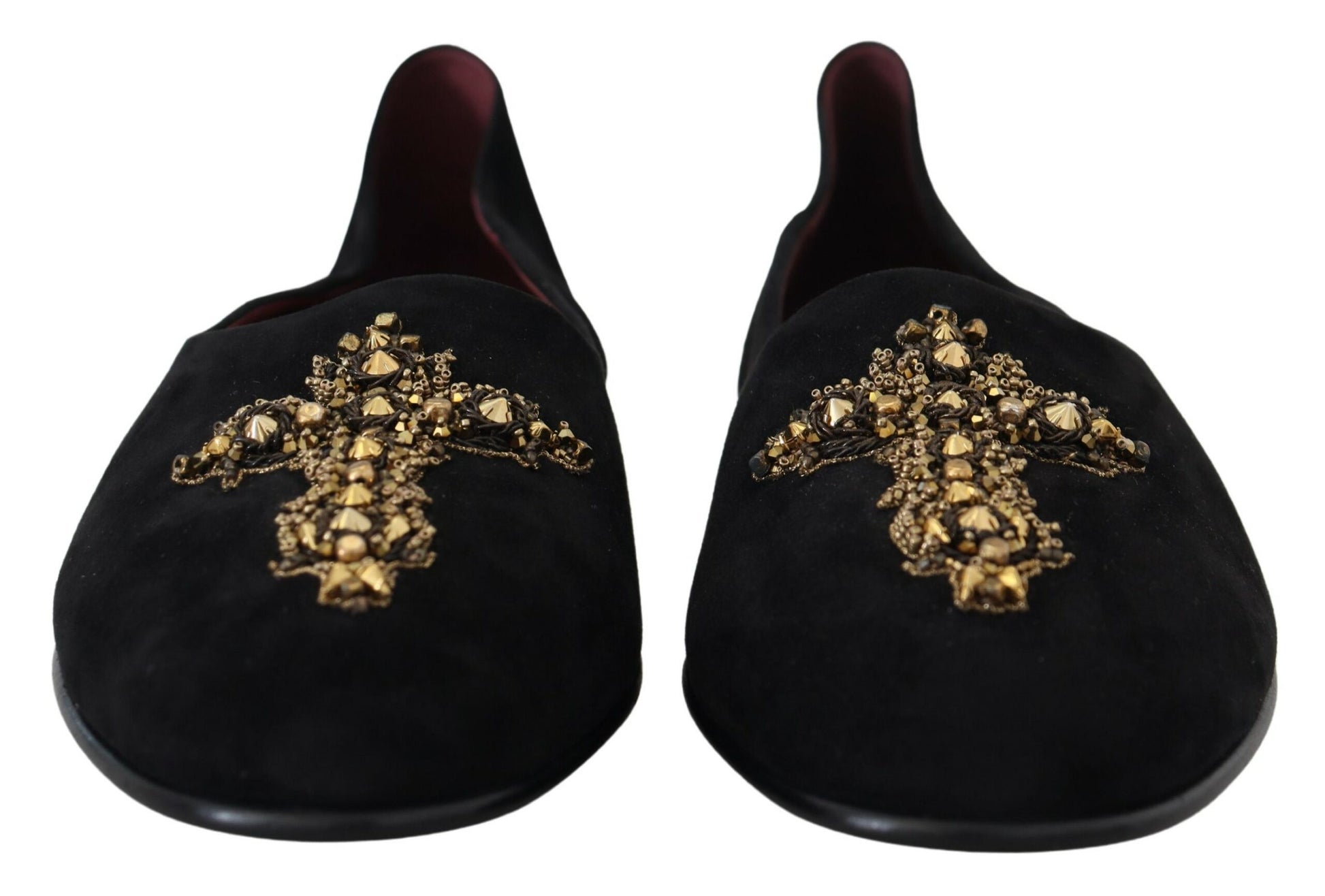 Dolce & Gabbana Black Suede Gold Cross Slip On Loafers Shoes - ClickThatClicks 