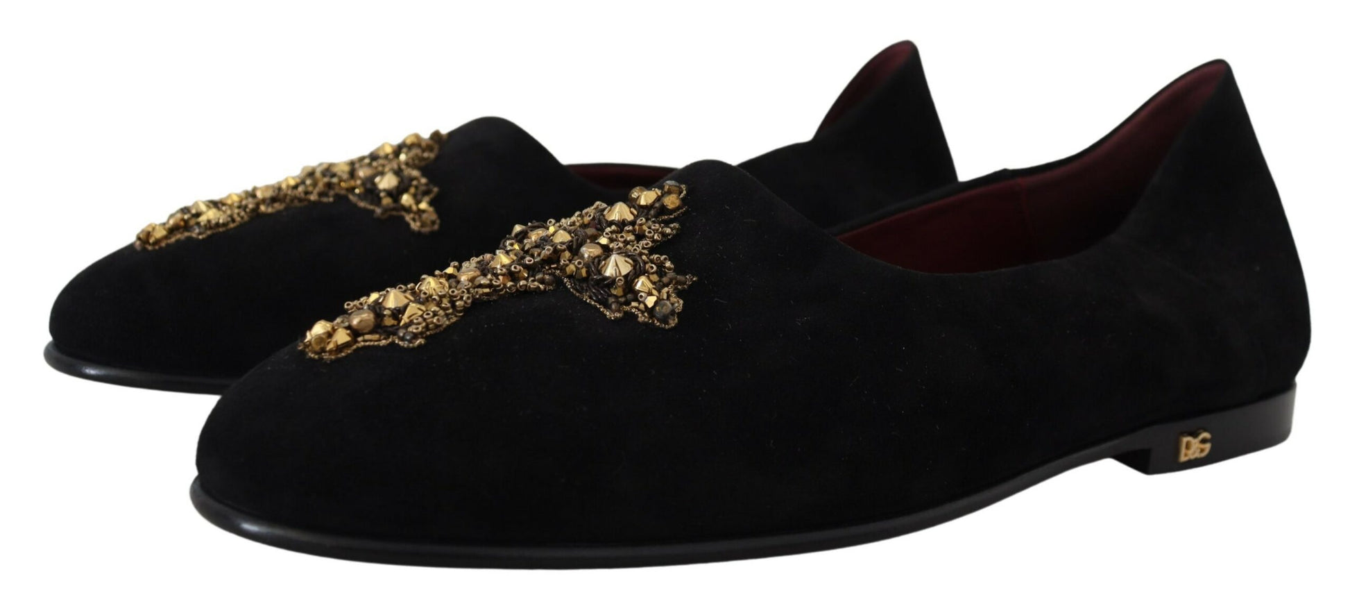 Dolce & Gabbana Black Suede Gold Cross Slip On Loafers Shoes - ClickThatClicks 
