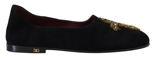 Dolce & Gabbana Black Suede Gold Cross Slip On Loafers Shoes - ClickThatClicks 