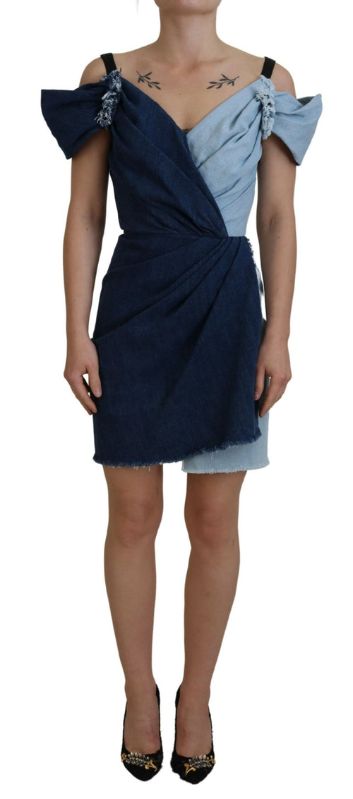 Dolce & Gabbana Two Tone Blue Patchwork Denim Mini Dress - ClickThatClicks 