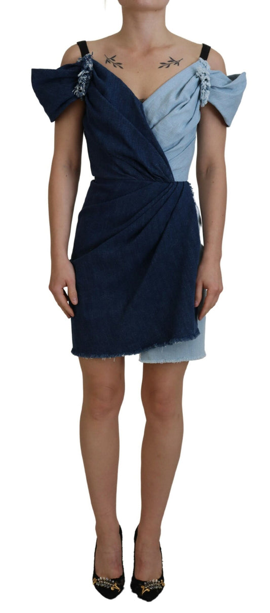 Dolce & Gabbana Two Tone Blue Patchwork Denim Mini Dress - ClickThatClicks 