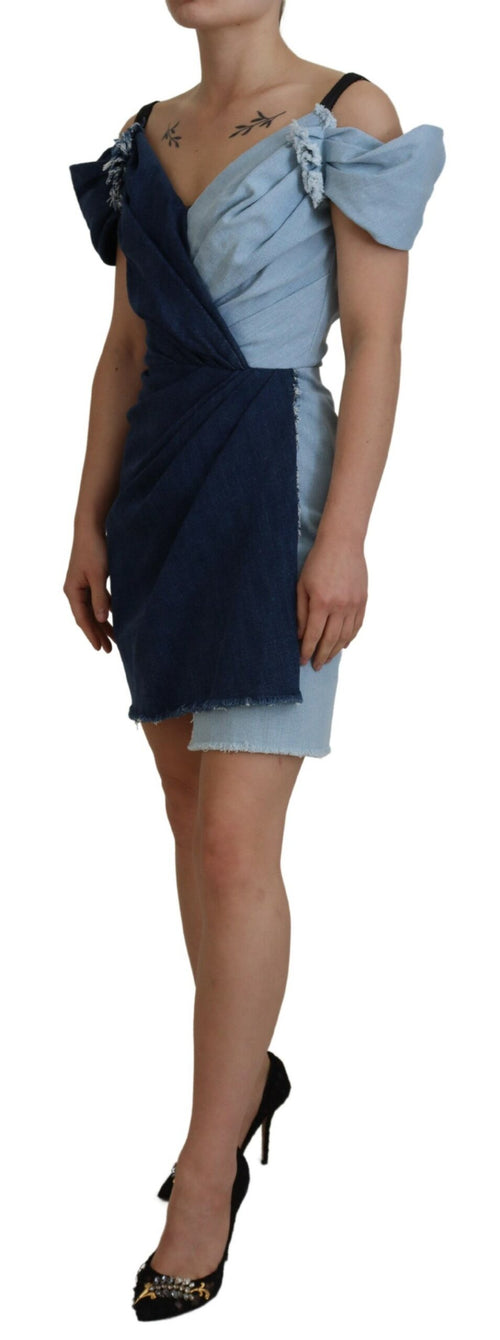 Dolce & Gabbana Two Tone Blue Patchwork Denim Mini Dress - ClickThatClicks 