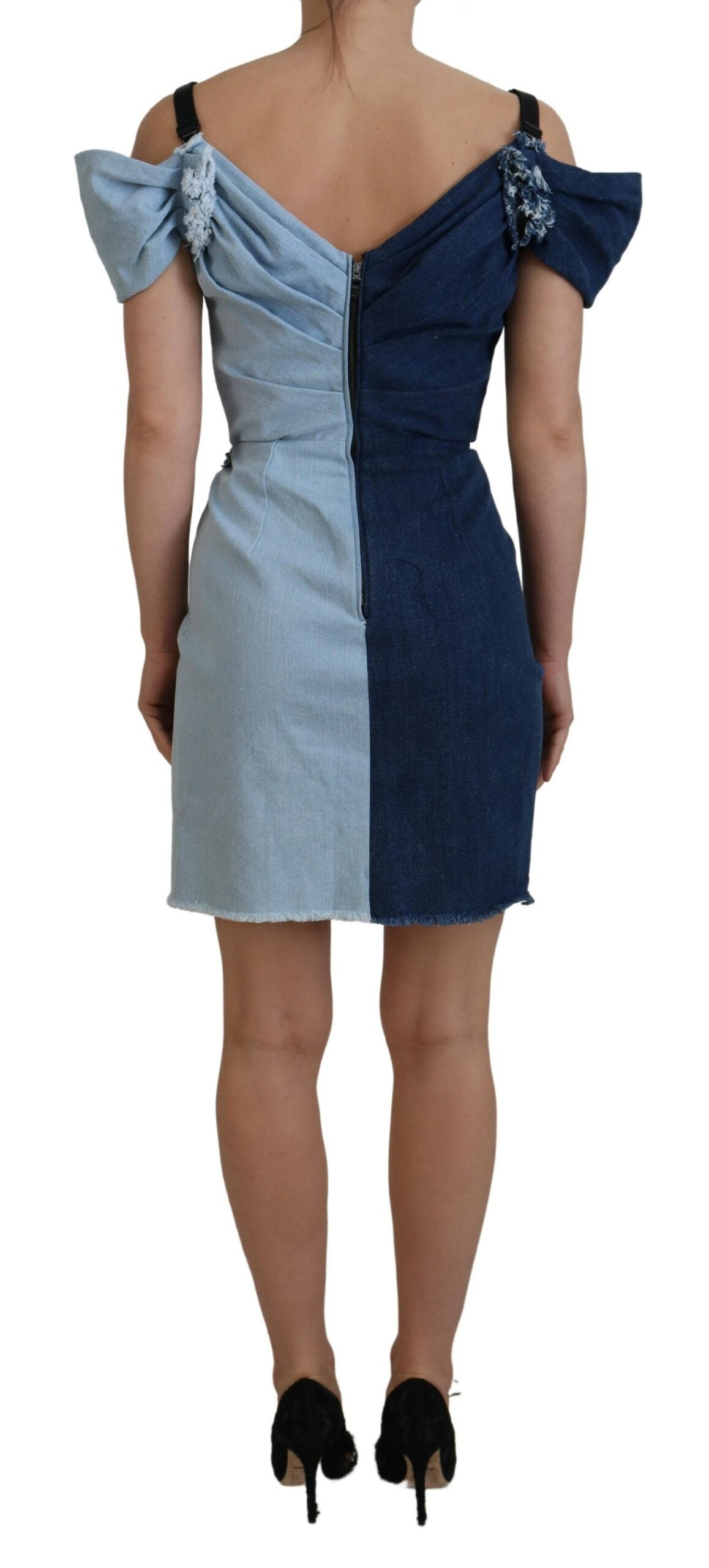 Dolce & Gabbana Two Tone Blue Patchwork Denim Mini Dress - ClickThatClicks 
