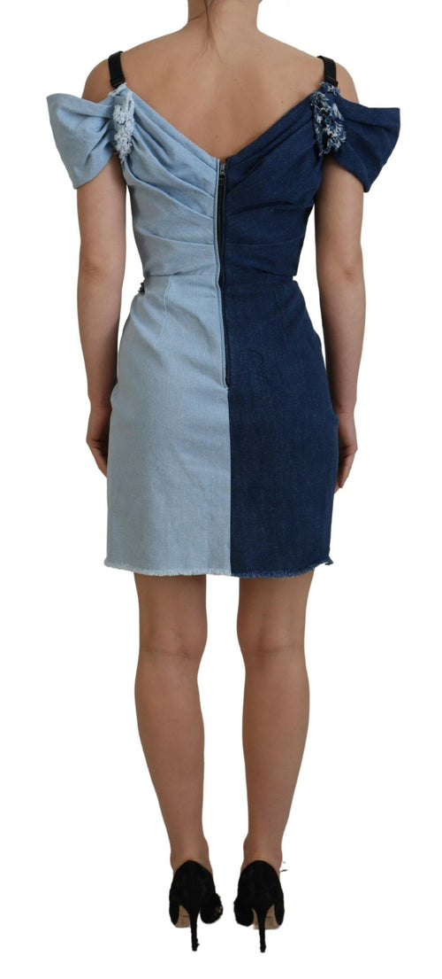 Dolce & Gabbana Two Tone Blue Patchwork Denim Mini Dress - ClickThatClicks 