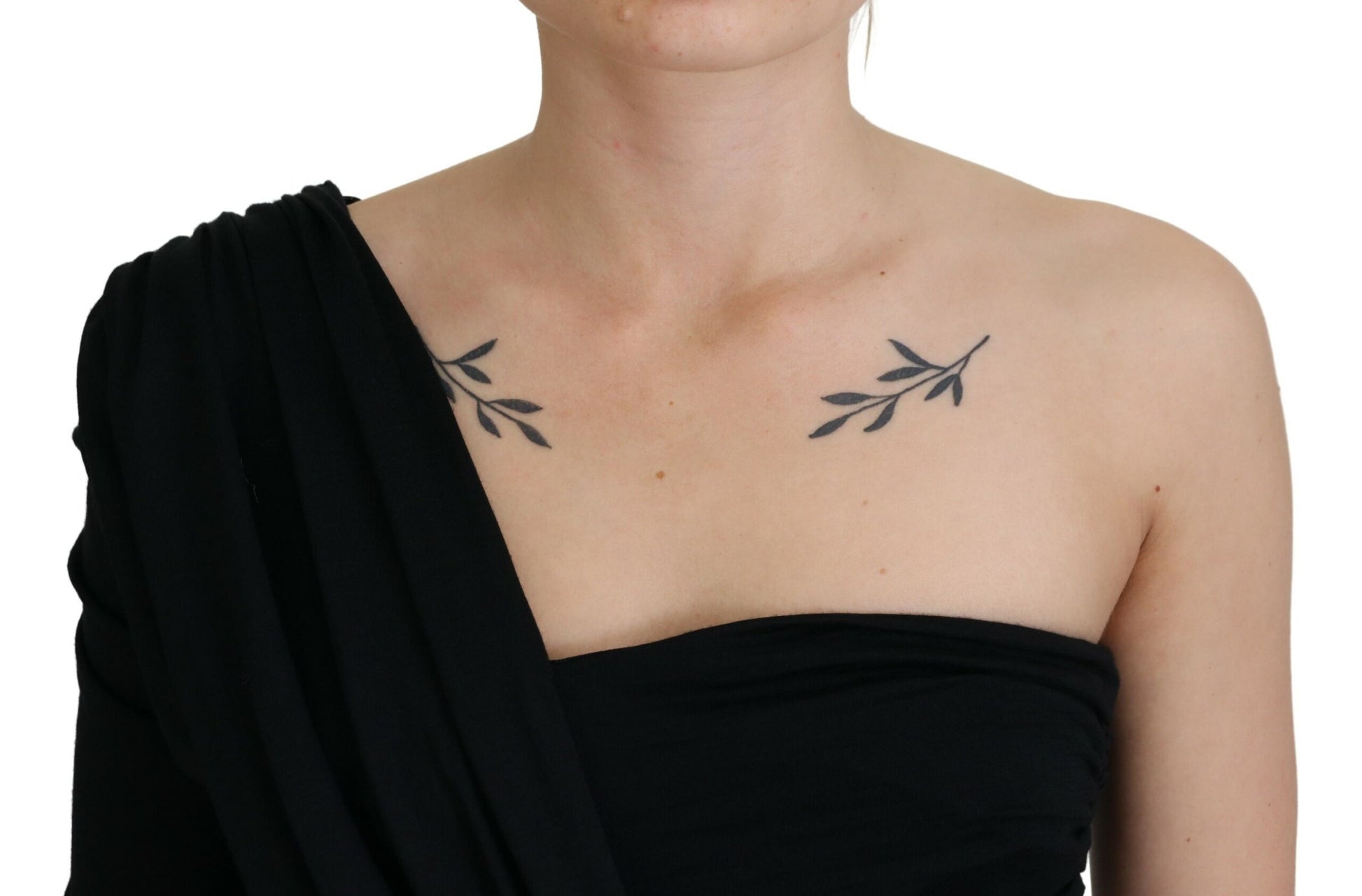 Dolce & Gabbana Black Wrap Sheath One Shoulder Wool Dress - ClickThatClicks 