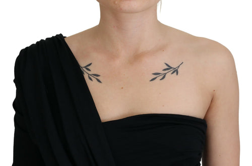 Dolce & Gabbana Black Wrap Sheath One Shoulder Wool Dress - ClickThatClicks 