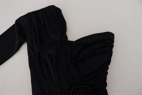 Dolce & Gabbana Black Wrap Sheath One Shoulder Wool Dress - ClickThatClicks 