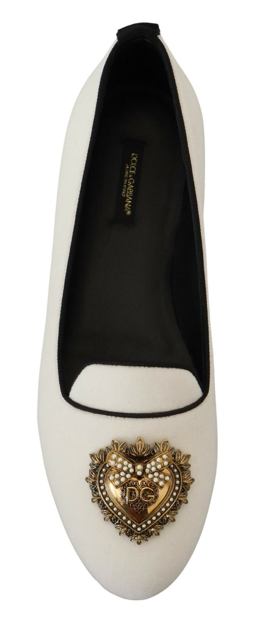Dolce & Gabbana White Velvet Slip Ons Loafers Flats Shoes - ClickThatClicks 