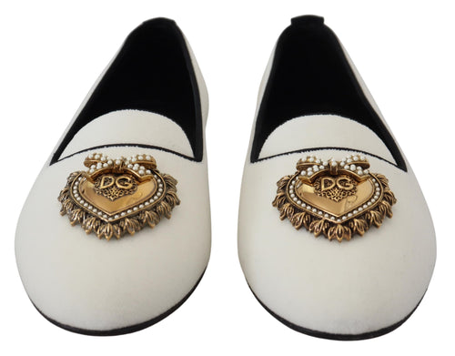 Dolce & Gabbana White Velvet Slip Ons Loafers Flats Shoes - ClickThatClicks 