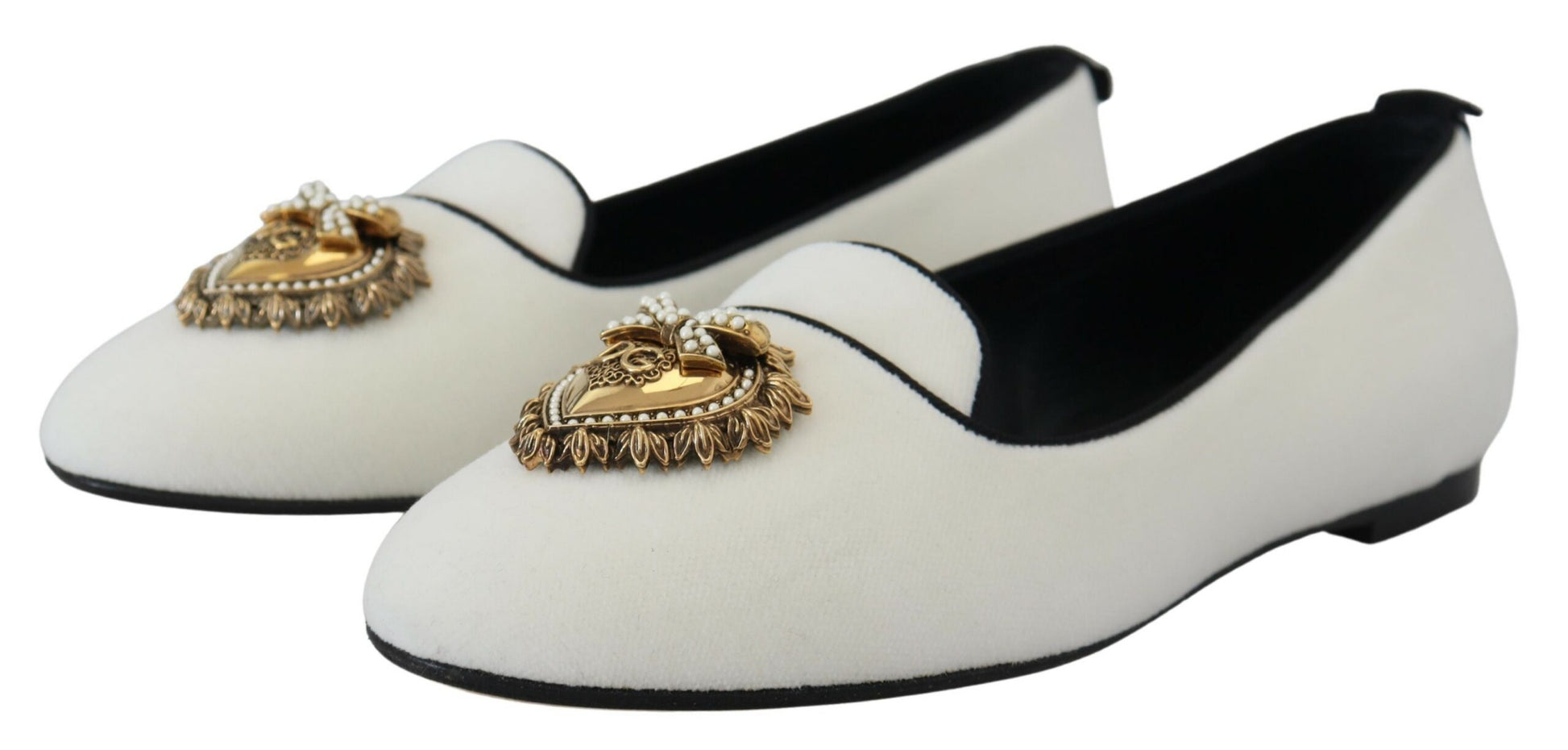 Dolce & Gabbana White Velvet Slip Ons Loafers Flats Shoes - ClickThatClicks 