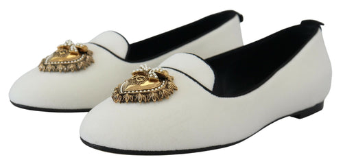 Dolce & Gabbana White Velvet Slip Ons Loafers Flats Shoes - ClickThatClicks 