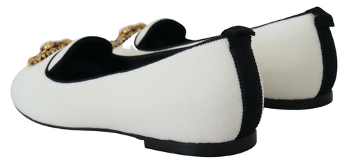 Dolce & Gabbana White Velvet Slip Ons Loafers Flats Shoes - ClickThatClicks 