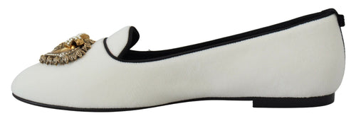 Dolce & Gabbana White Velvet Slip Ons Loafers Flats Shoes - ClickThatClicks 