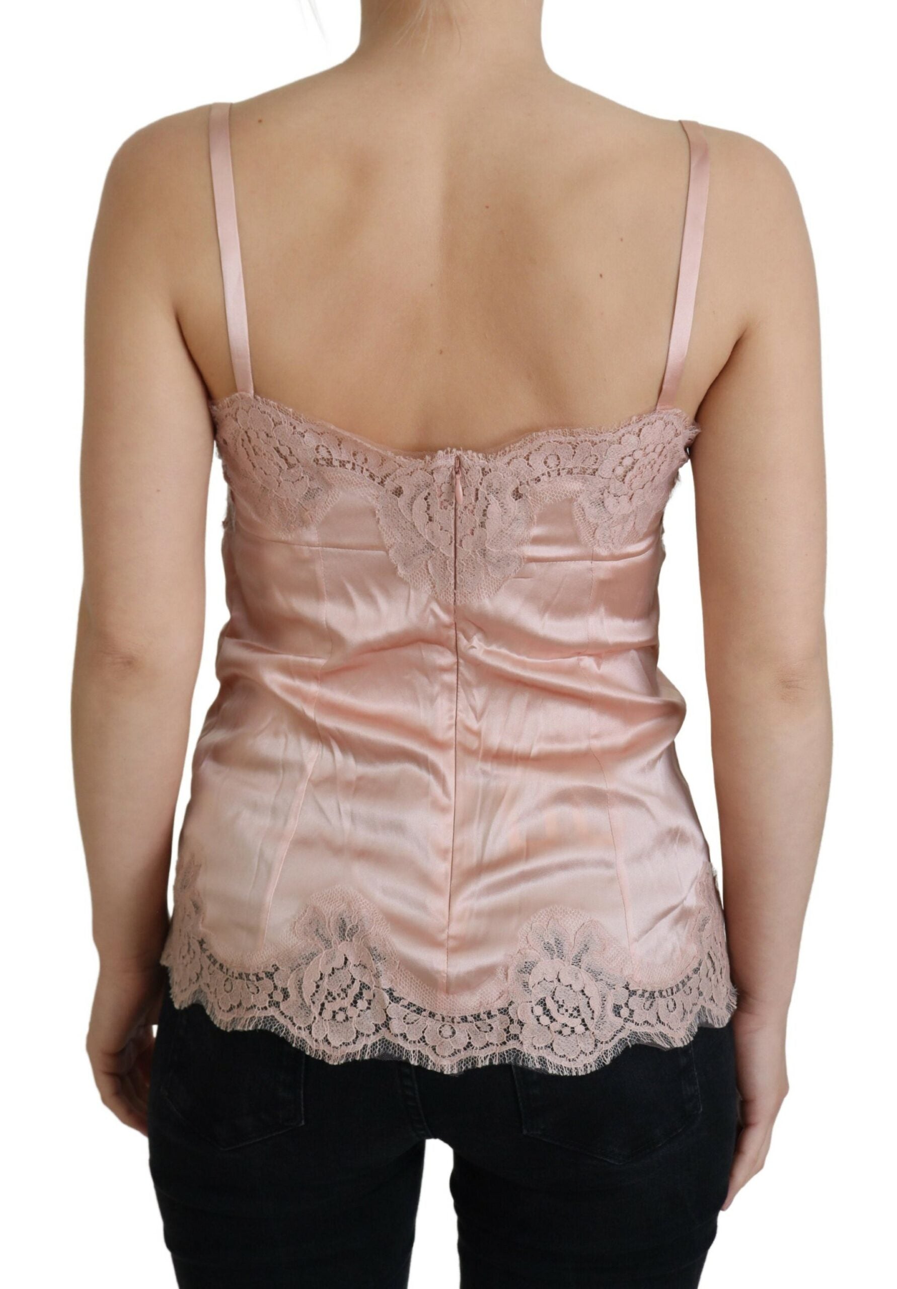 Dolce & Gabbana Pink Satin Lace Roses Tank Top Lingerie - ClickThatClicks 