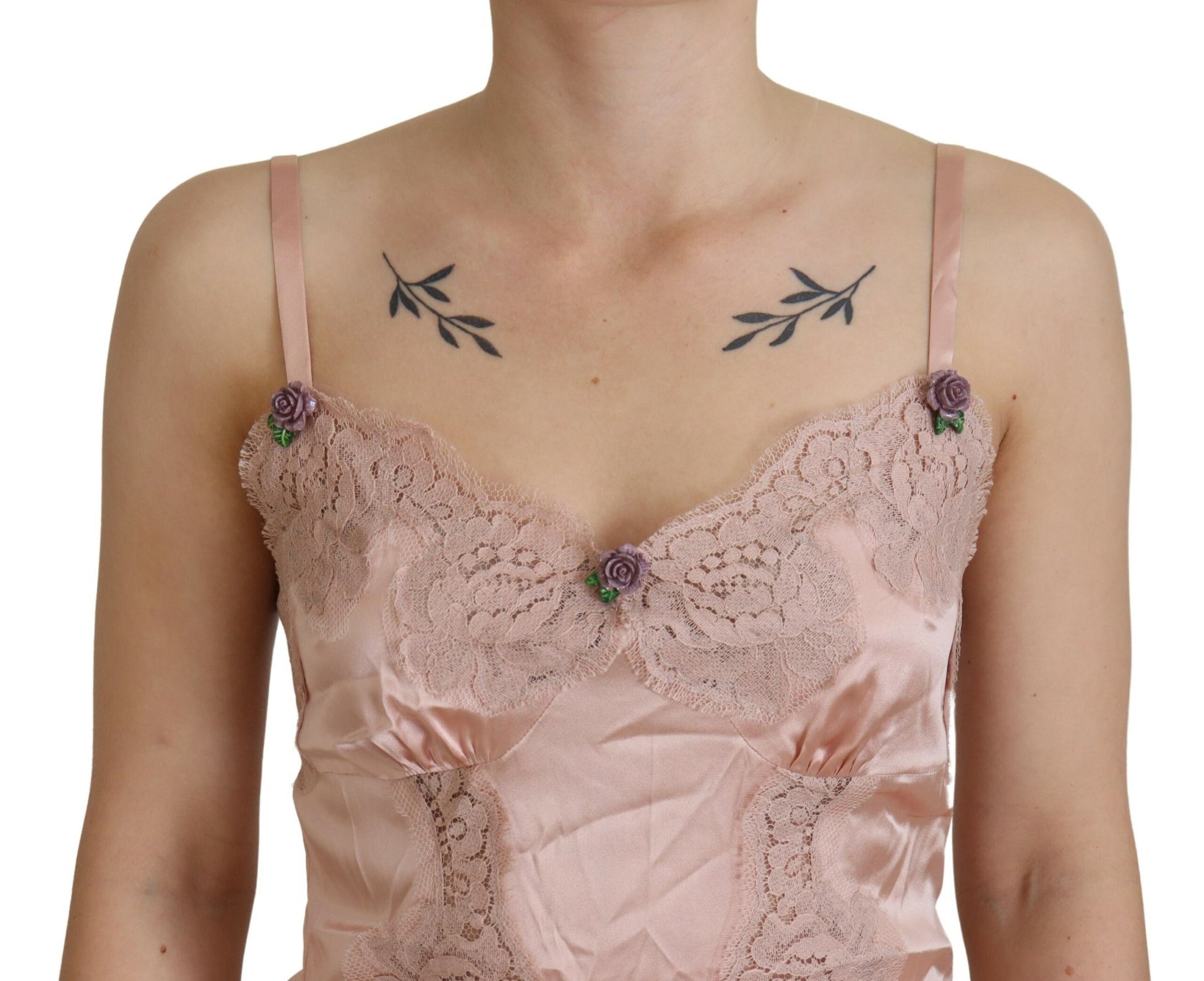 Dolce & Gabbana Pink Satin Lace Roses Tank Top Lingerie - ClickThatClicks 