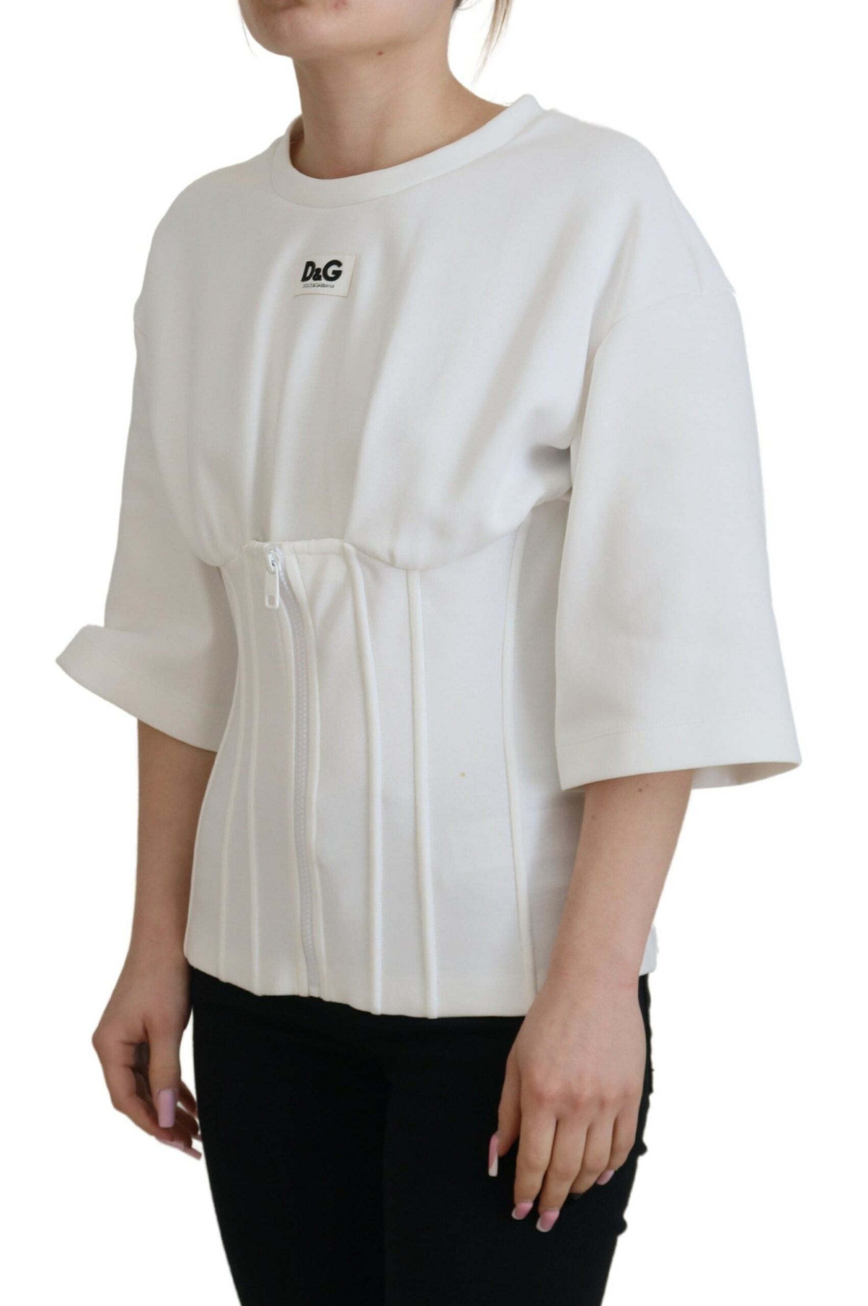 Dolce & Gabbana White Corset Stretch Cotton Top T-shirt - ClickThatClicks 