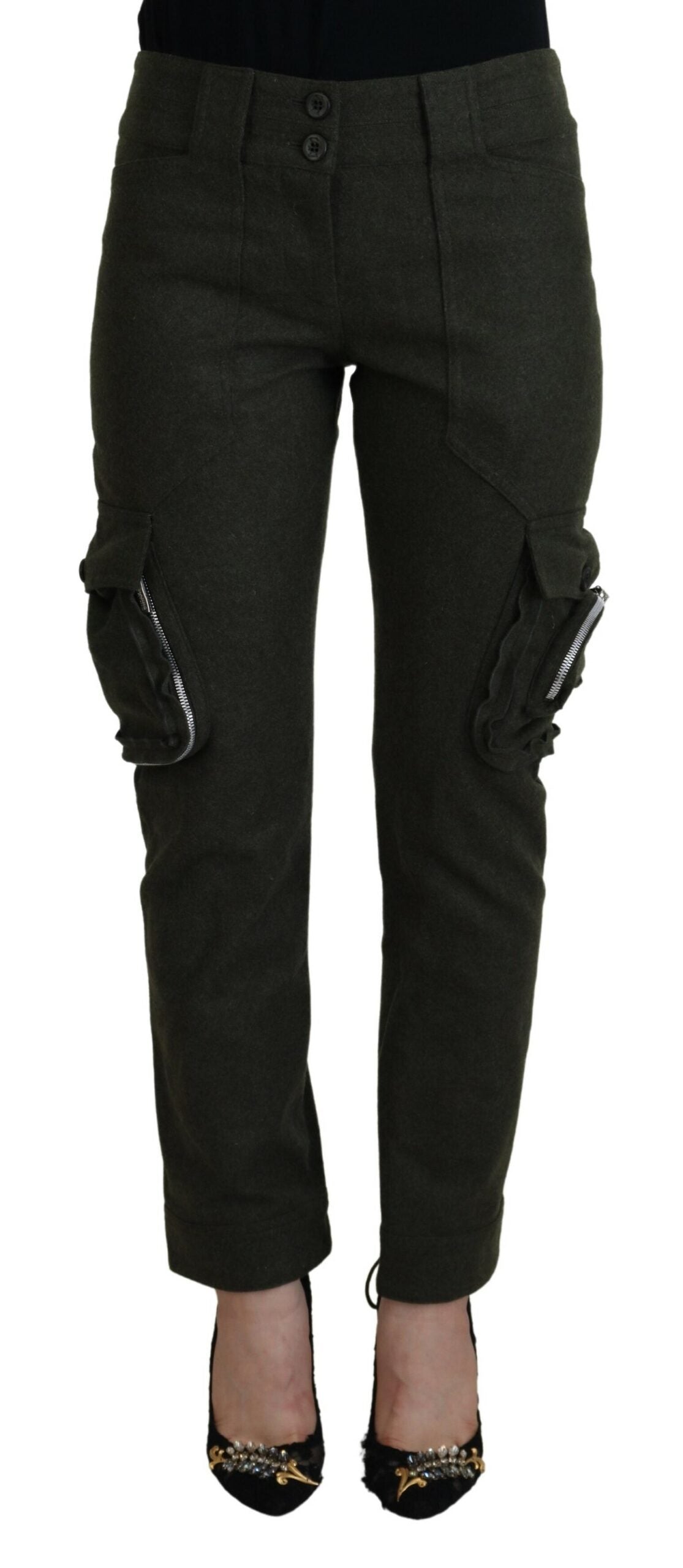 Ermanno Scervino Green Lace Up Leg Women Tapered Pants - ClickThatClicks 