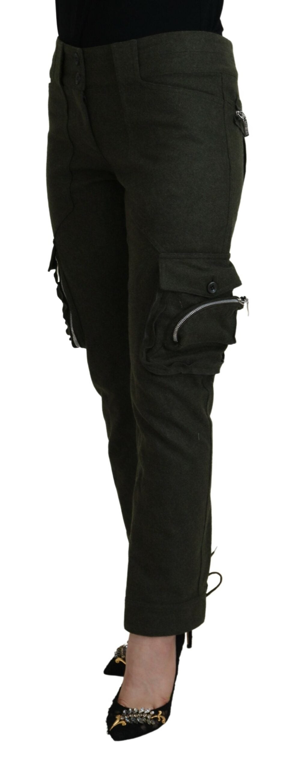 Ermanno Scervino Green Lace Up Leg Women Tapered Pants - ClickThatClicks 