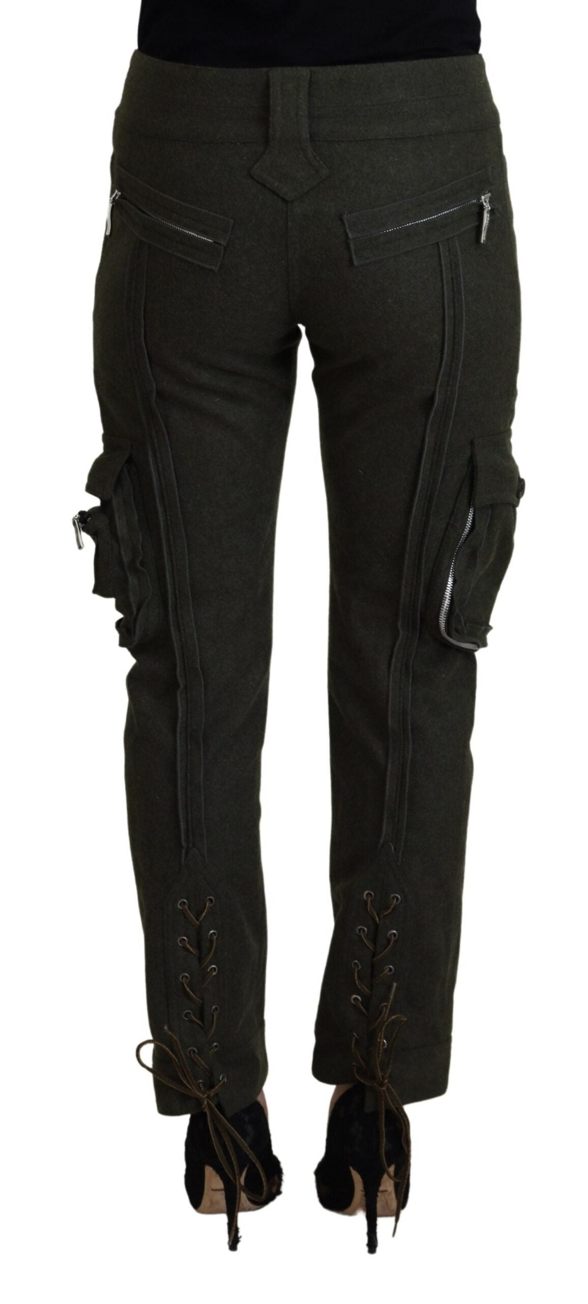 Ermanno Scervino Green Lace Up Leg Women Tapered Pants - ClickThatClicks 