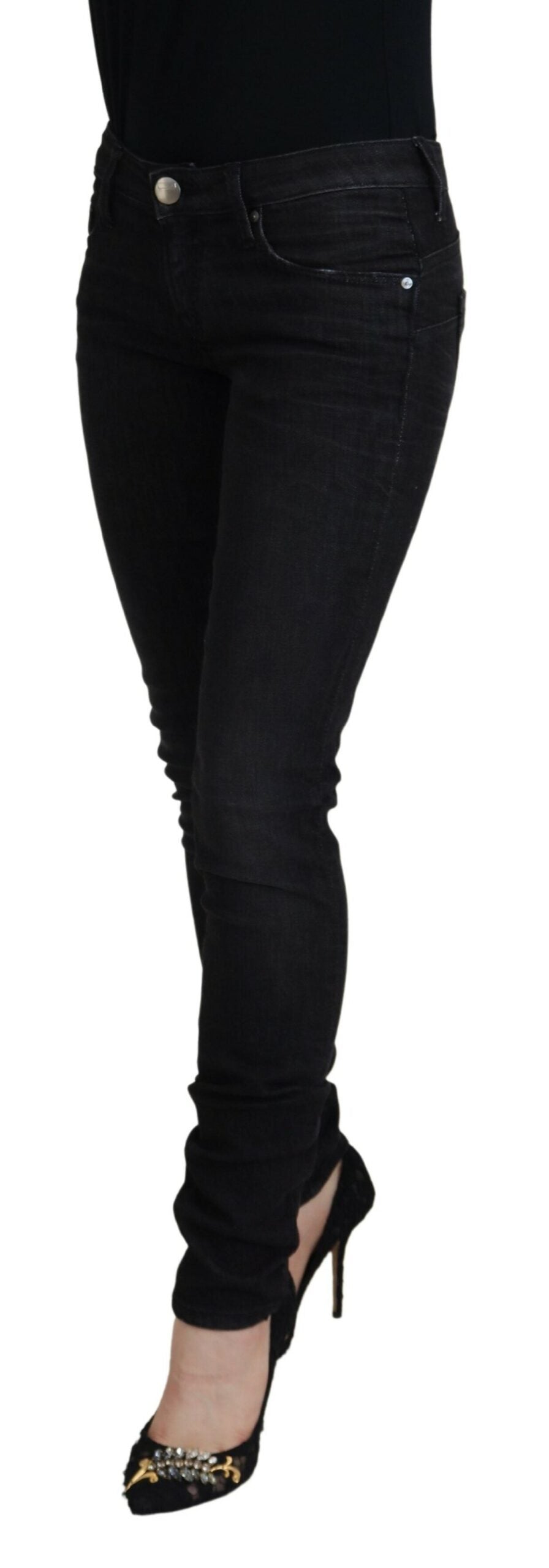 Acht Black Cotton Slim Fit Women Casual Denim Jeans - ClickThatClicks 